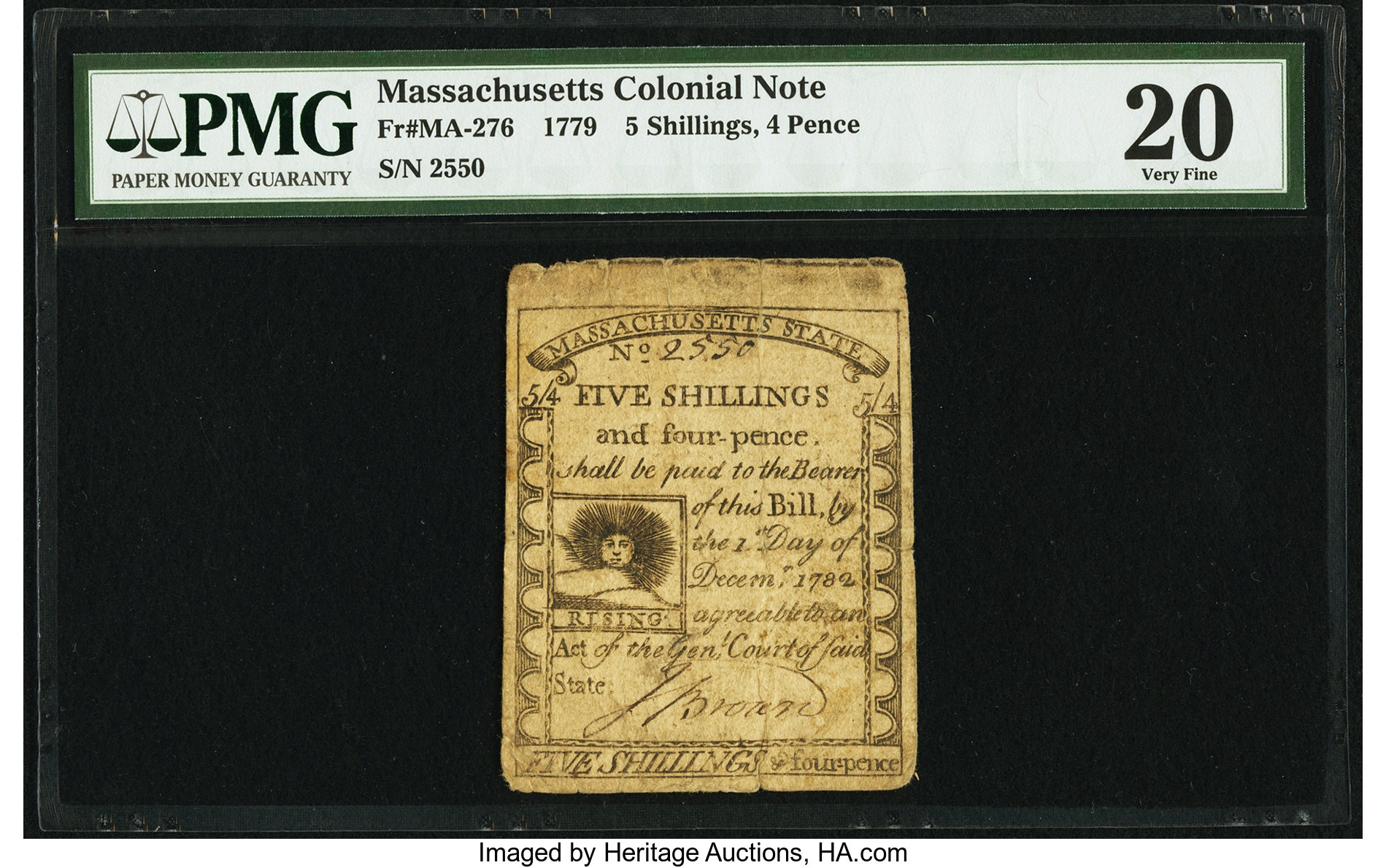 image for: Massachusetts 1779 5s 4d PMG Very Fine 20....