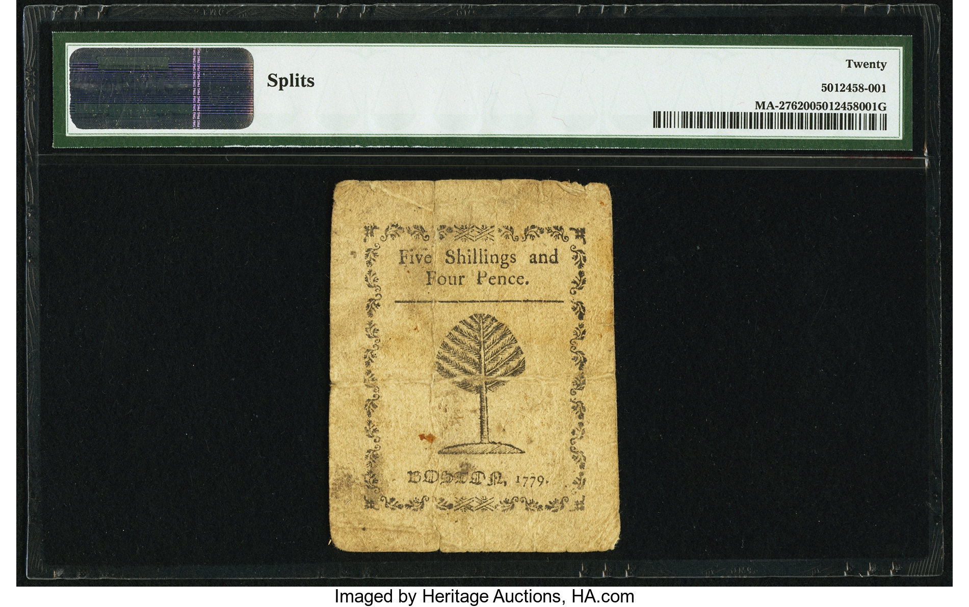 image for: Massachusetts 1779 5s 4d PMG Very Fine 20....