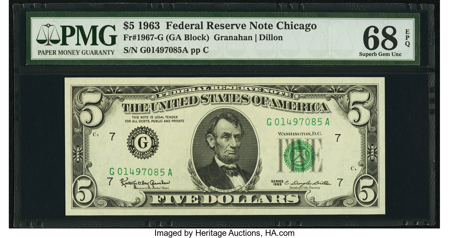 image for: Fr. 1967-G $5 1963 Federal Reserve Note. PMG Superb Gem Unc 68 EPQ....
