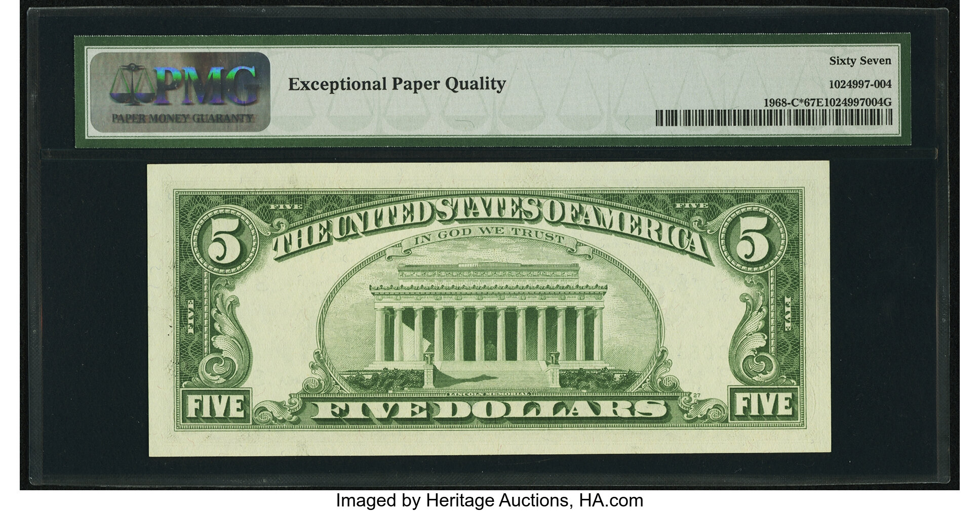 image for: Fr. 1968-C* $5 1963A Federal Reserve Note. PMG Superb Gem Unc 67 EPQ....
