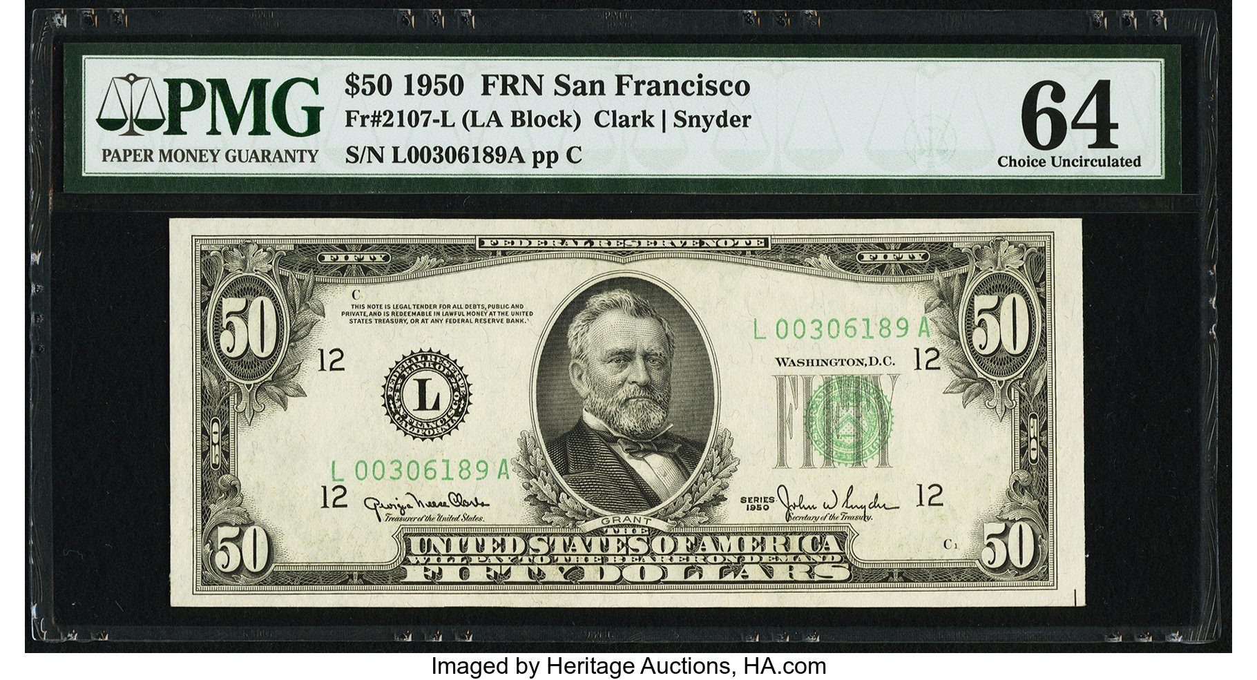 image for: Fr. 2107-L $50 1950 Federal Reserve Note. PMG Choice Uncirculated 64....