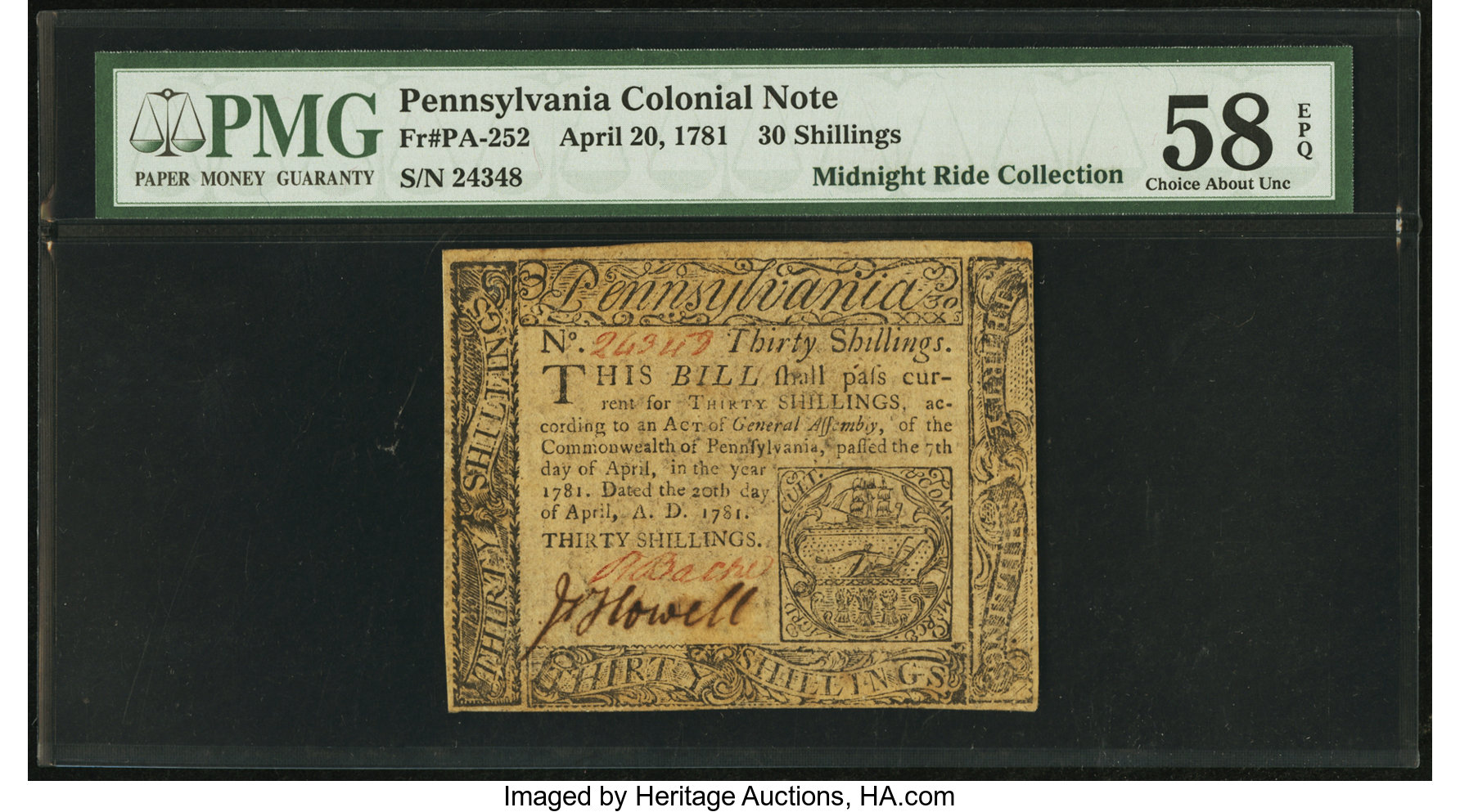 image for: Pennsylvania April 20, 1781 30s PMG Choice About Unc 58 EPQ....