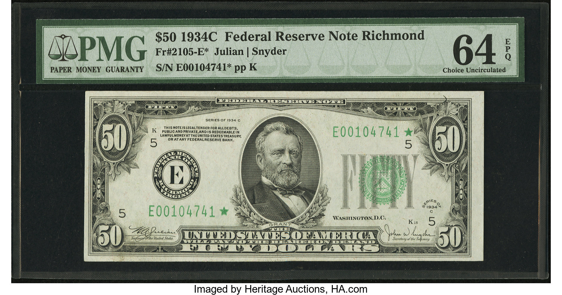 image for: Fr. 2105-E* $50 1934C Federal Reserve Note. PMG Choice Uncirculated 64 EPQ....
