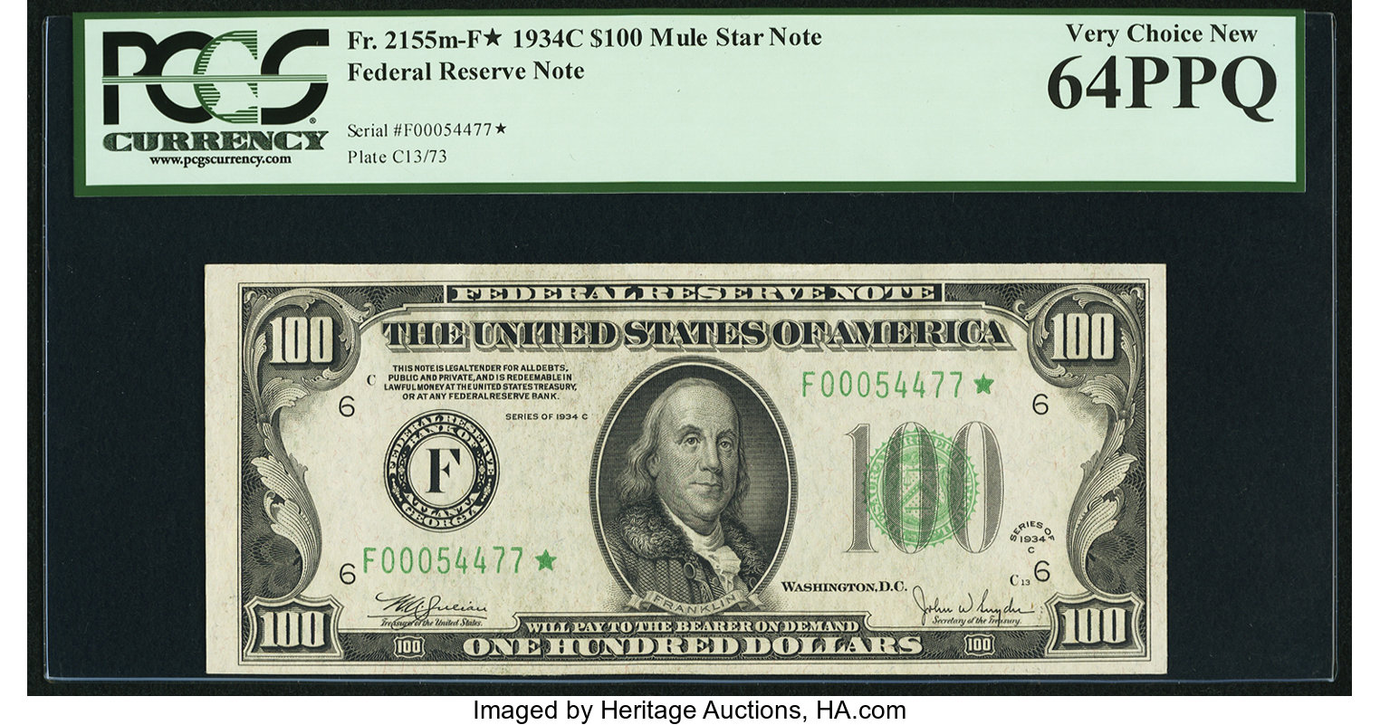 image for: Fr. 2155-F* $100 1934C Mule Federal Reserve Note. PCGS Very Choice New 64PPQ....