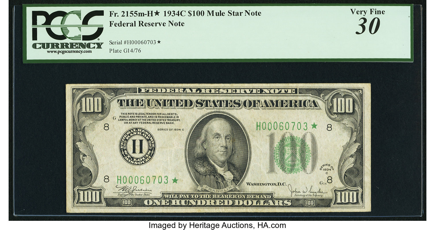 image for: Fr. 2155-H* $100 1934C Federal Reserve Note. PCGS Very Fine 30....