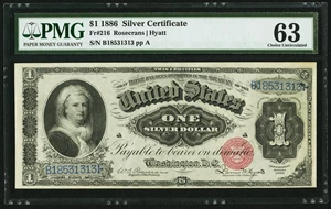 image for: Fr. 216 $1 1886 Silver Certificate PMG Choice Uncirculated 63....