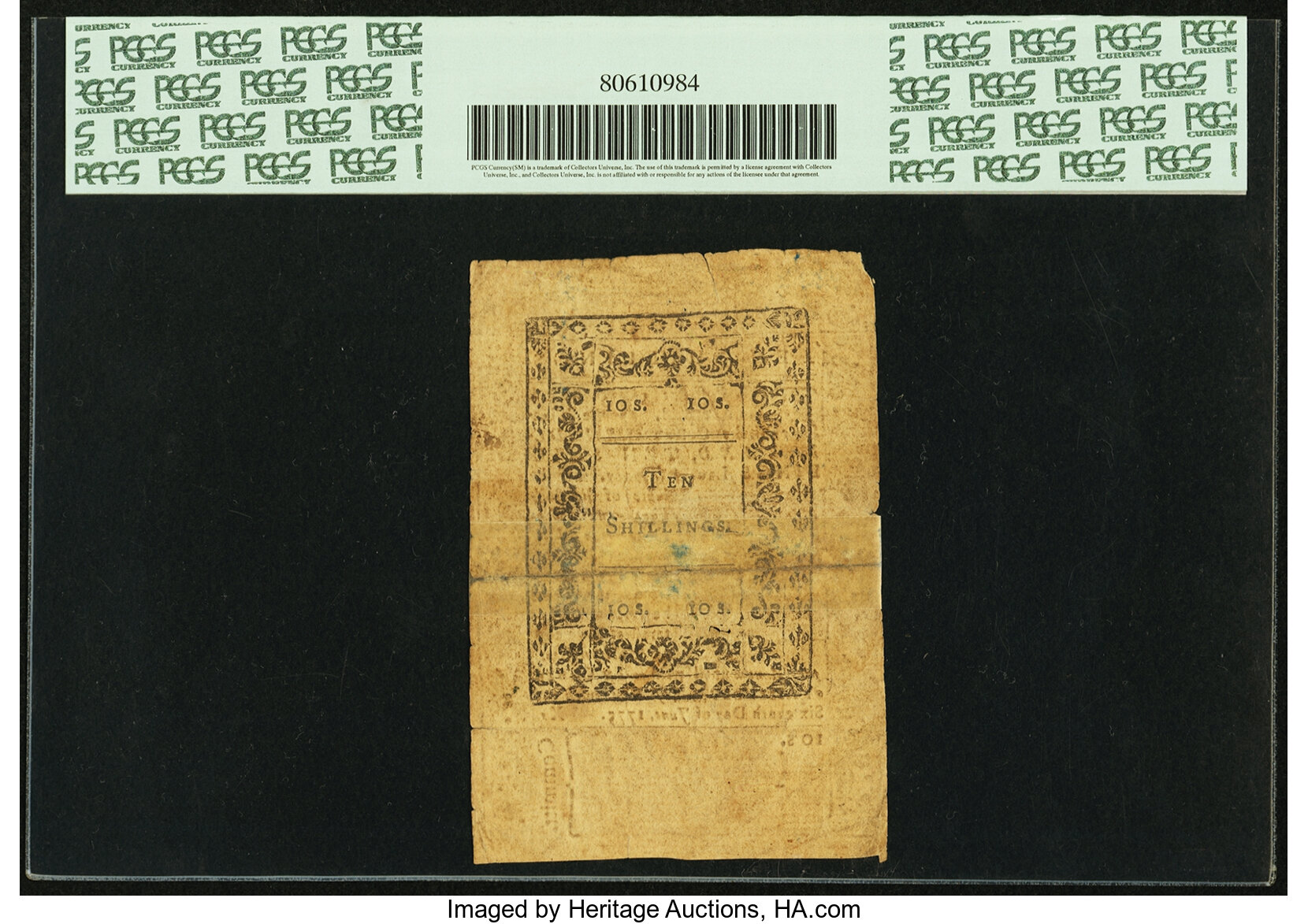 image for: Rhode Island June 16, 1775 10s PCGS Apparent Very Fine 25....
