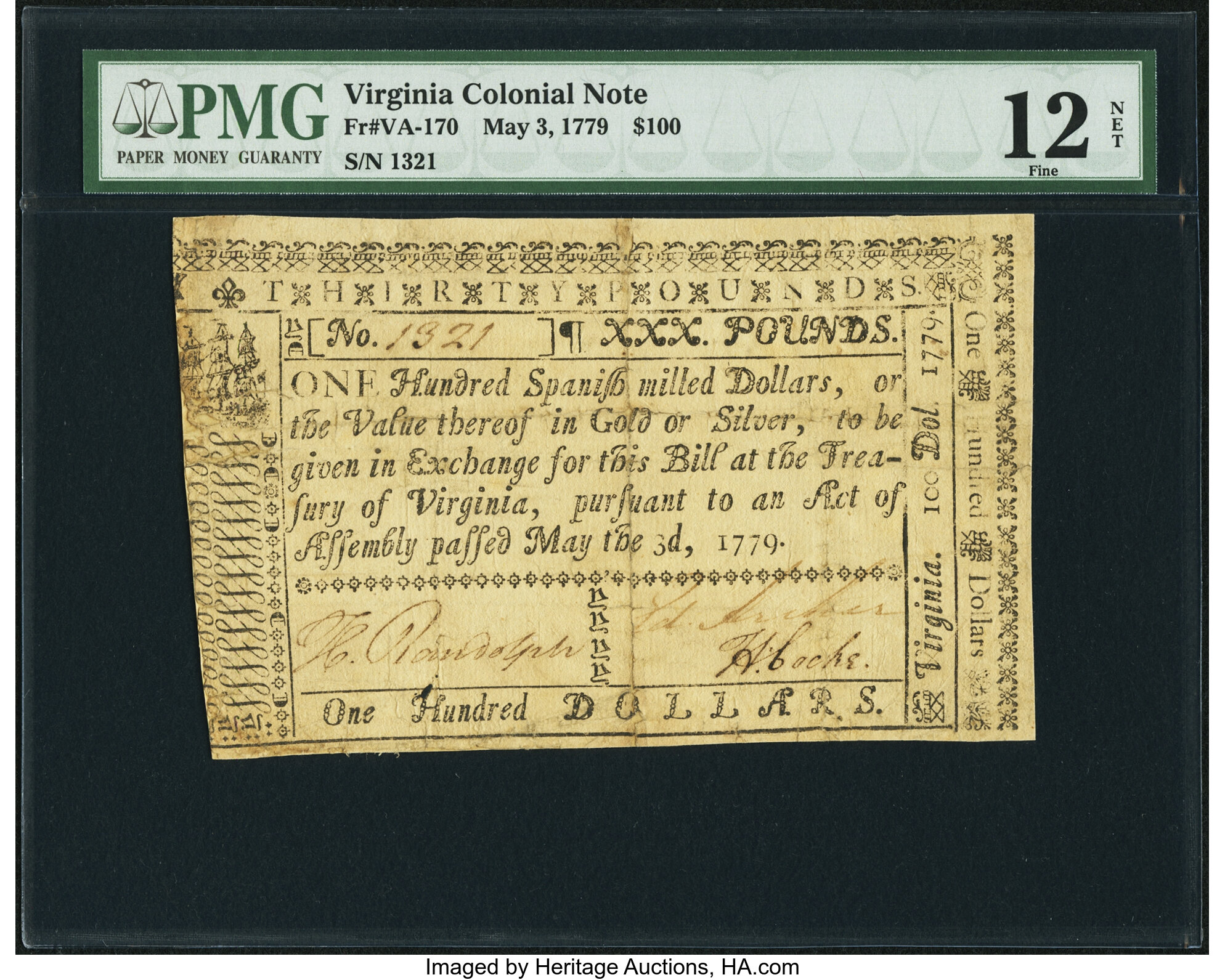 image for: Virginia May 3, 1779 $100 PMG Fine 12 Net....