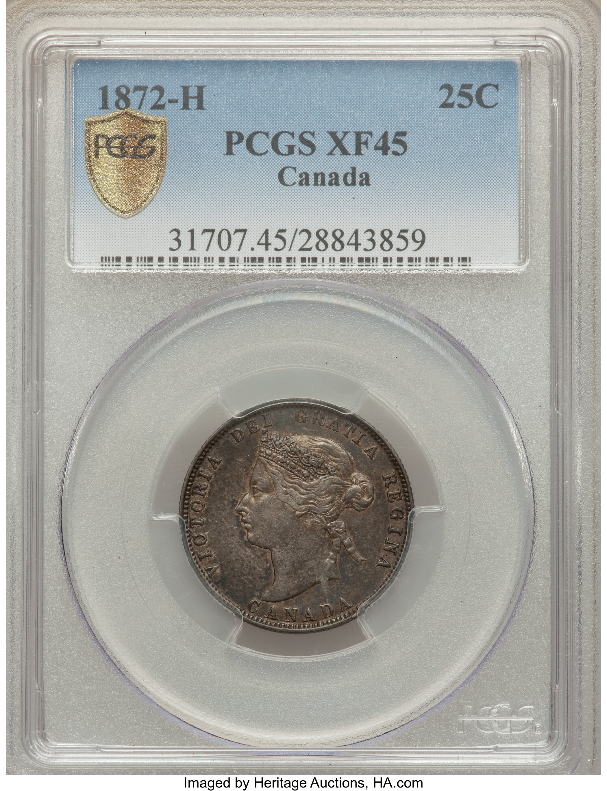 image for: Victoria 25 Cents 1872-H XF45 PCGS