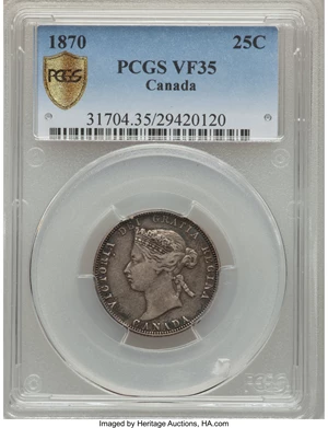 image for: Victoria 25 Cents 1870 VF35 PCGS