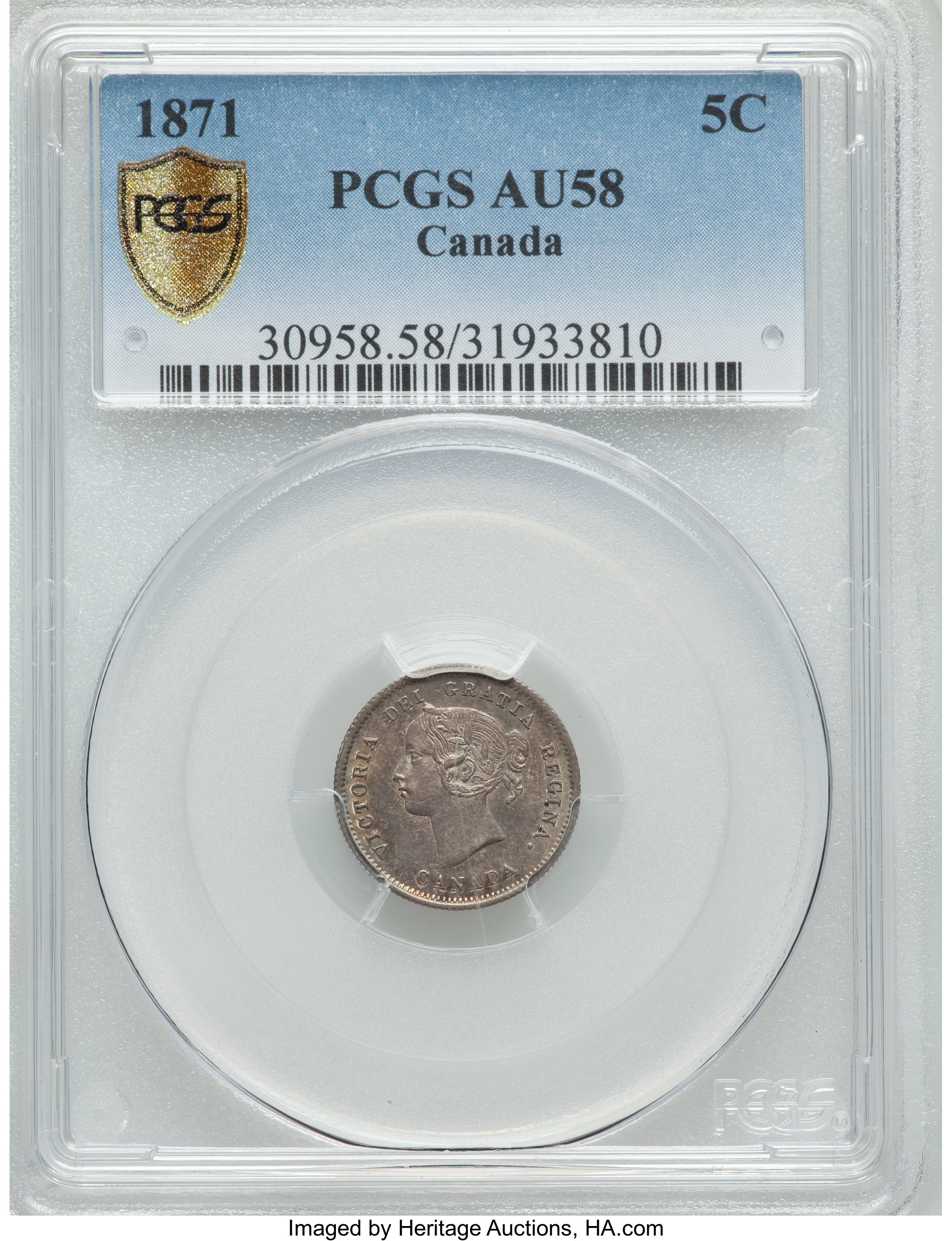 image for: Victoria 5 Cents 1871 AU58 PCGS