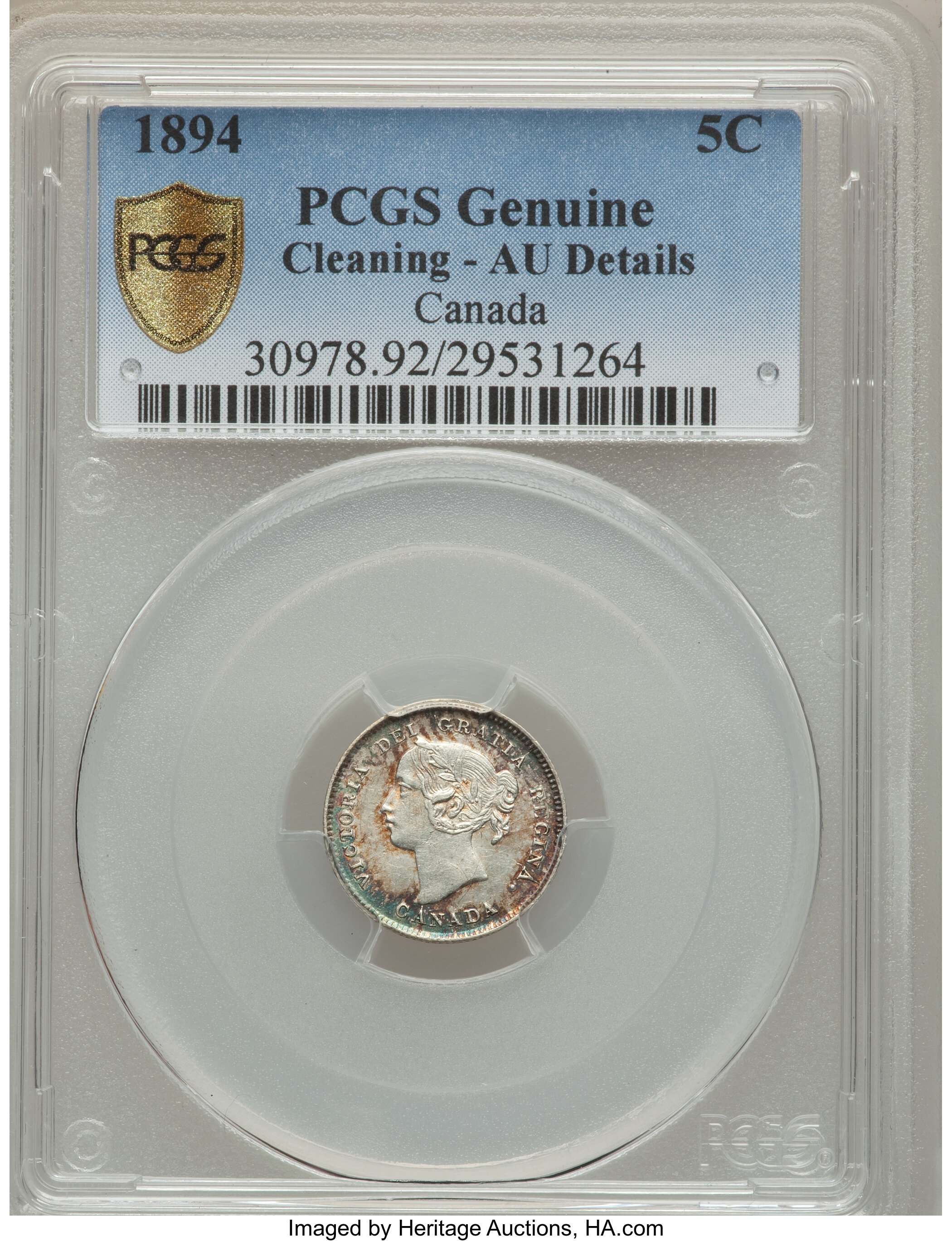 image for: Victoria 5 Cents 1894 AU Details (Cleaning) PCGS