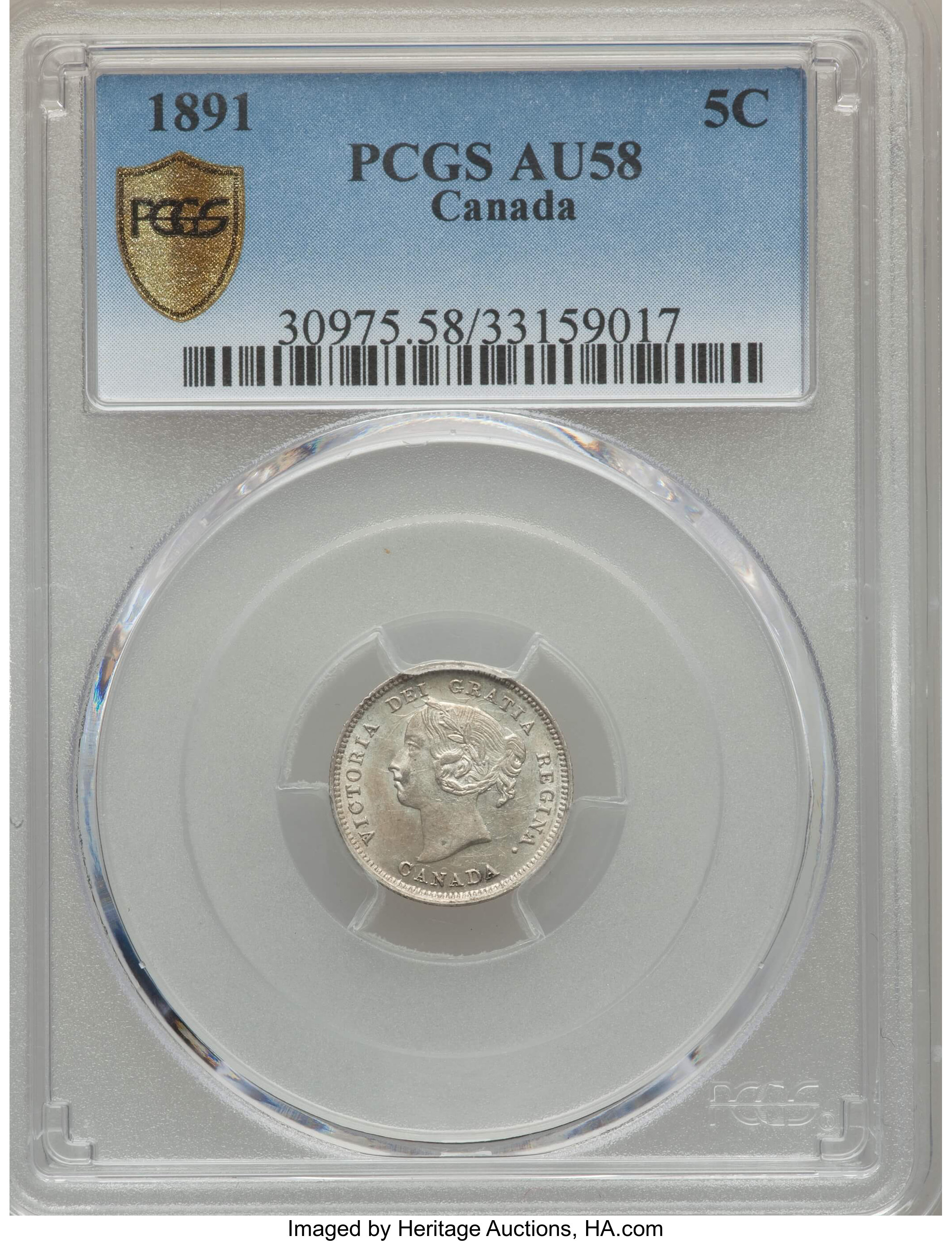 image for: Victoria 5 Cents 1891 AU58 PCGS