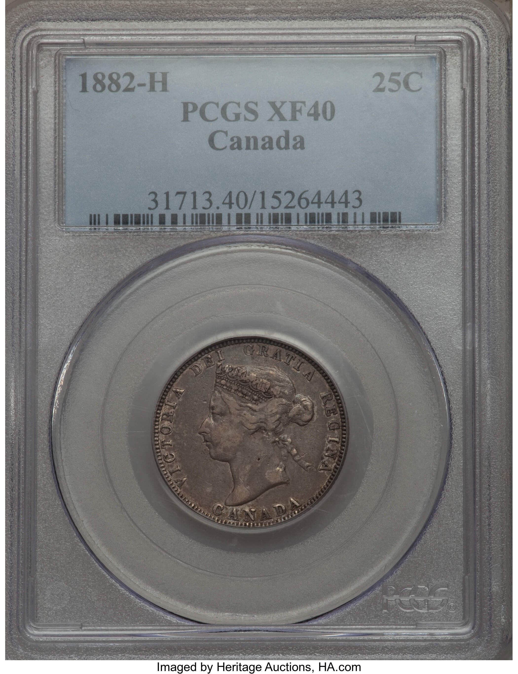 image for: Victoria 25 Cents 1882-H XF40 PCGS