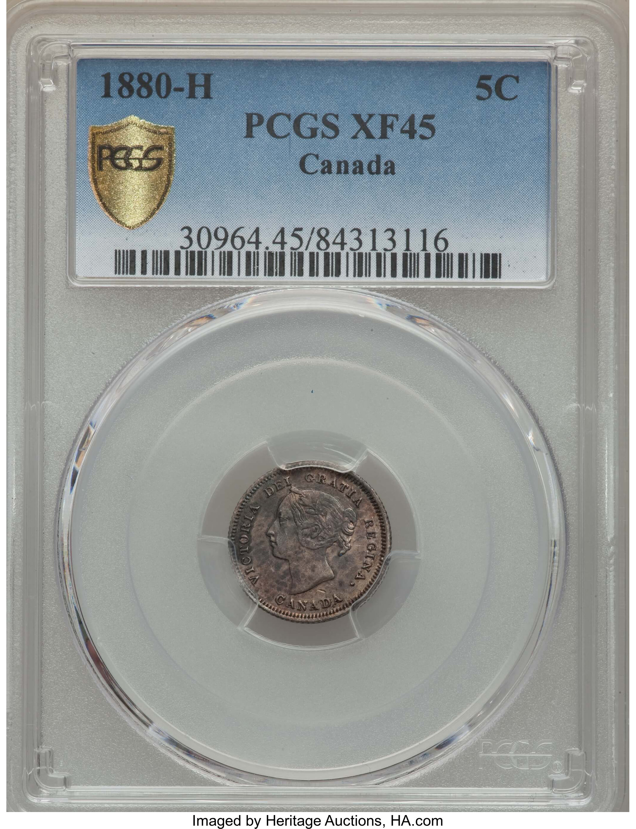 image for: Victoria 5 Cents 1880-H XF45 PCGS