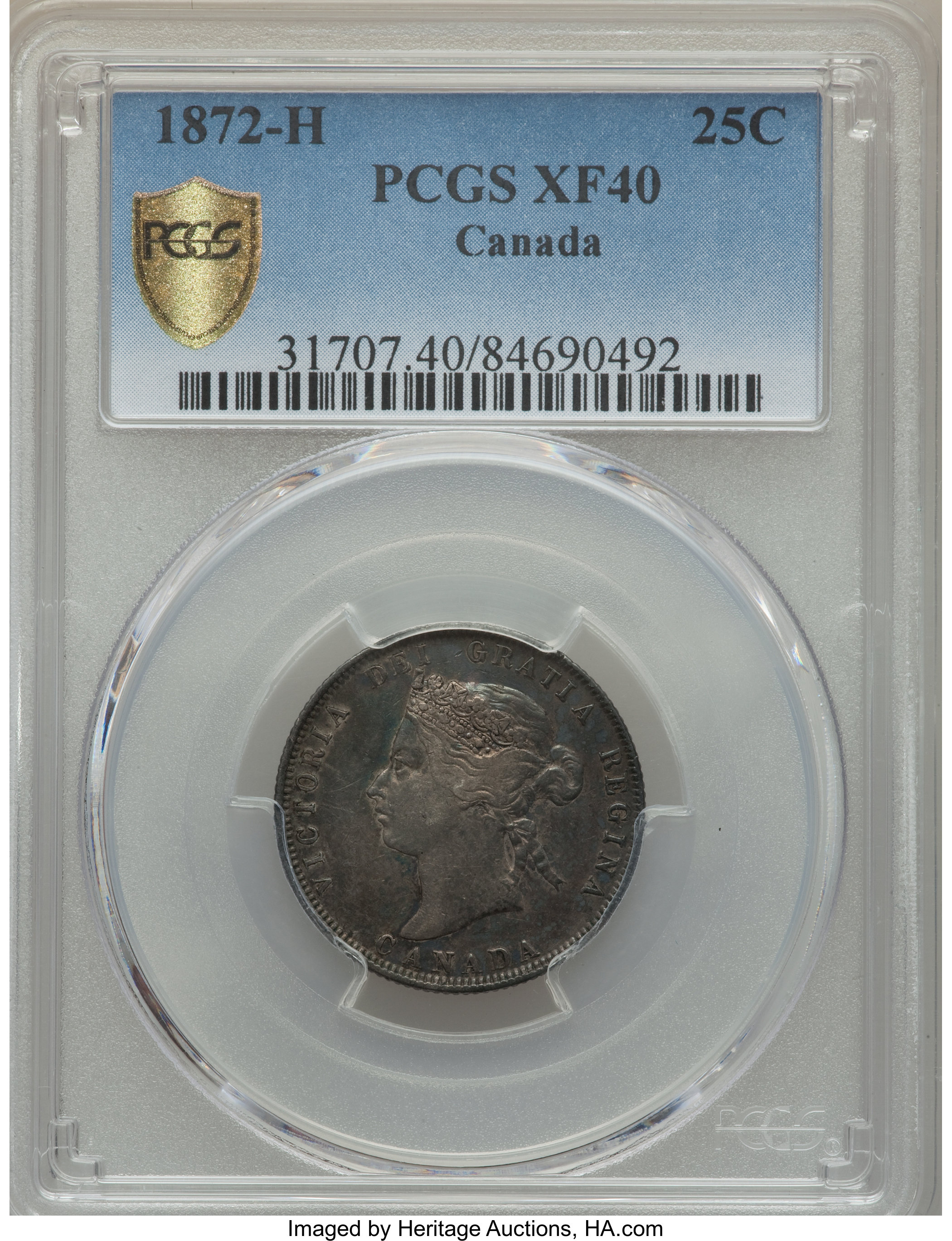 image for: Victoria 25 Cents 1872-H XF40 PCGS
