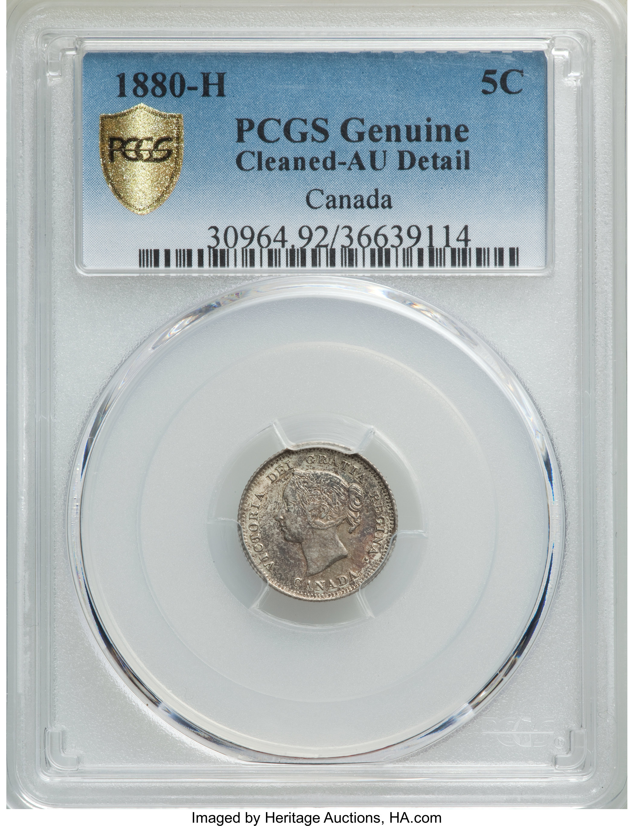 image for: Victoria 5 Cents 1880-H AU Details (Cleaning) PCGS