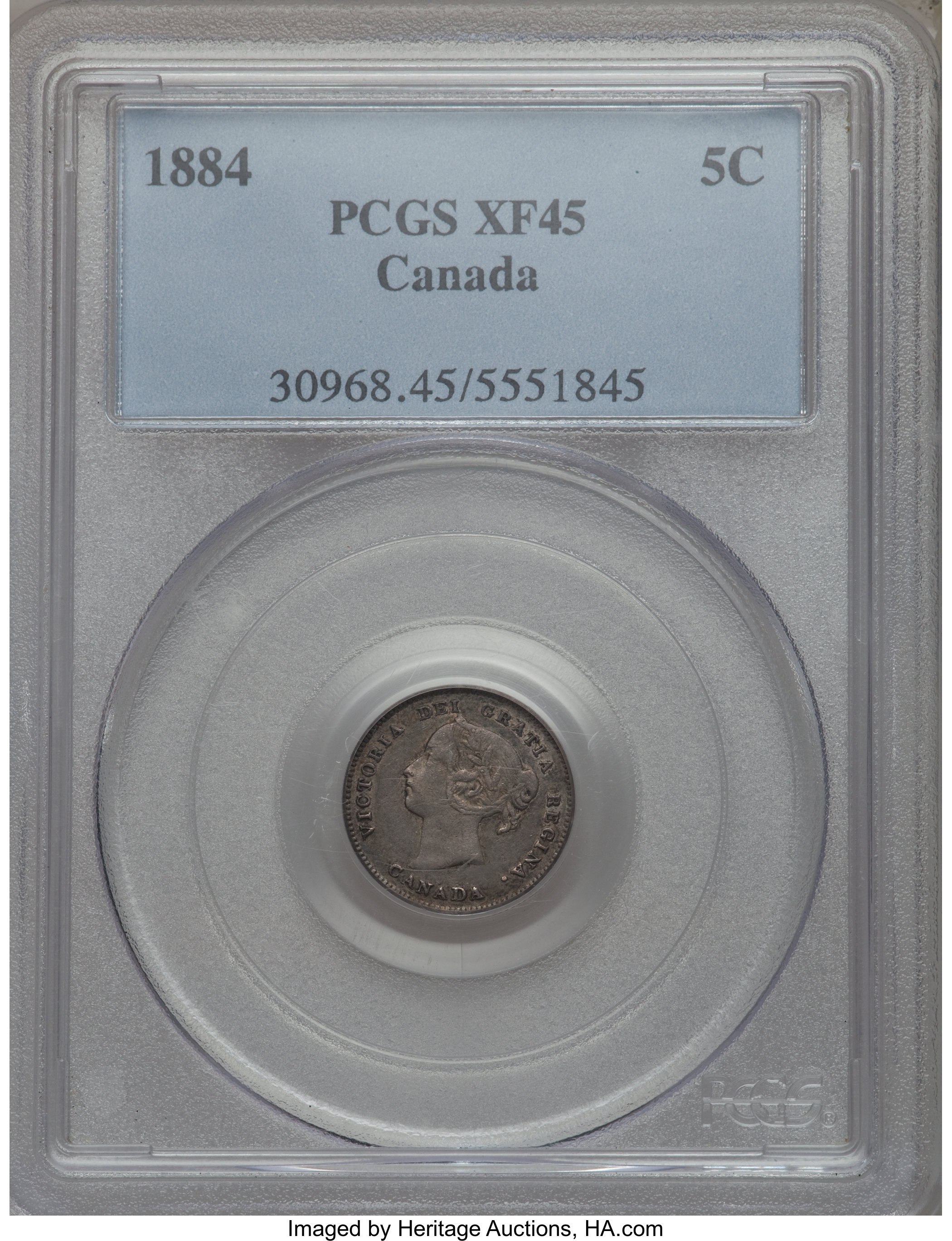 image for: Victoria 5 Cents 1884 XF45 PCGS