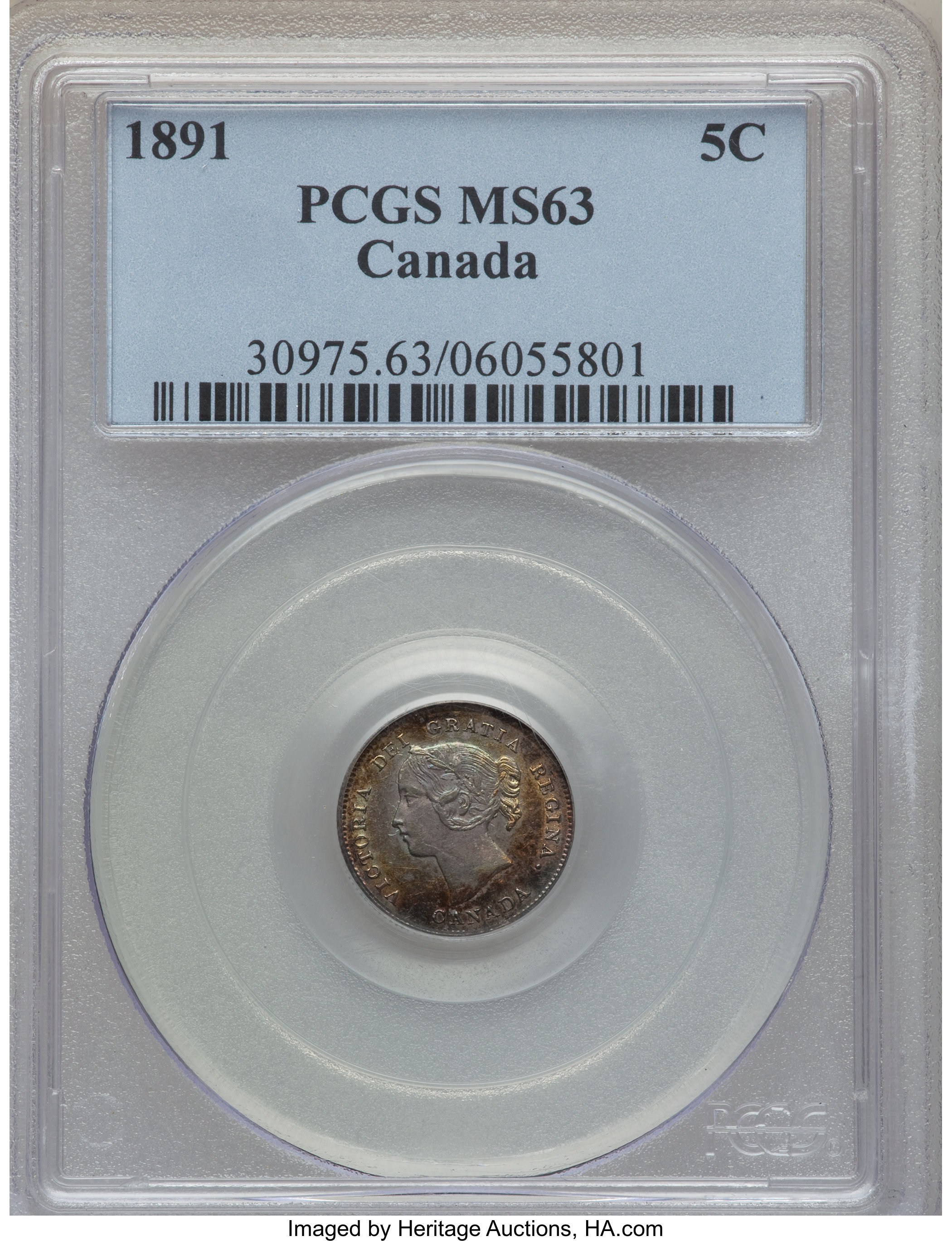 image for: Victoria 5 Cents 1891 MS63 PCGS