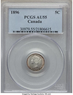 image for: Victoria 5 Cents 1896 AU55 PCGS
