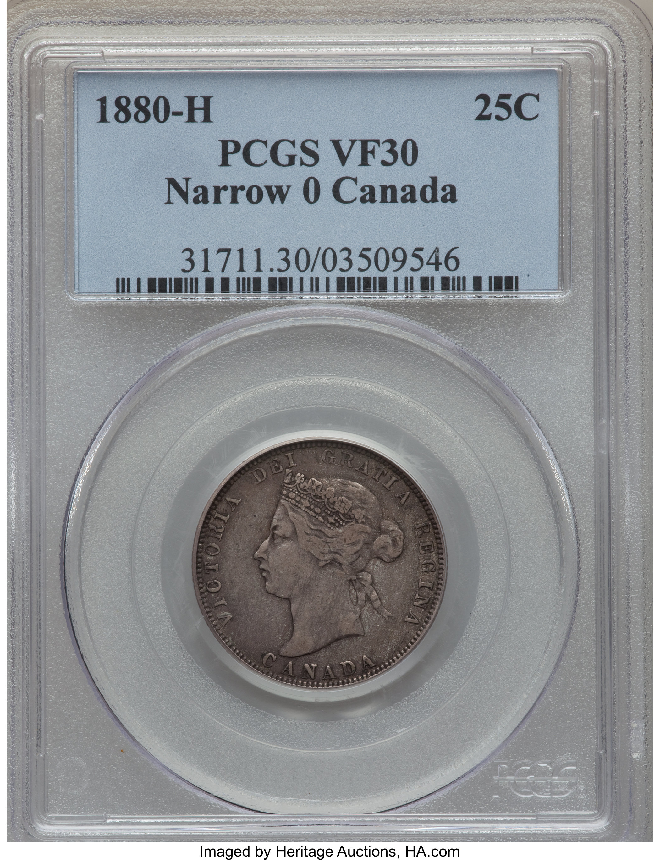 image for: Victoria 25 Cents 1880-H VF30 PCGS