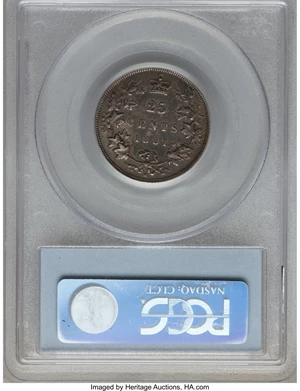 image for: Victoria 25 Cents 1881-H XF45 PCGS
