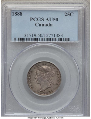 image for: Victoria 25 Cents 1888 AU50 PCGS