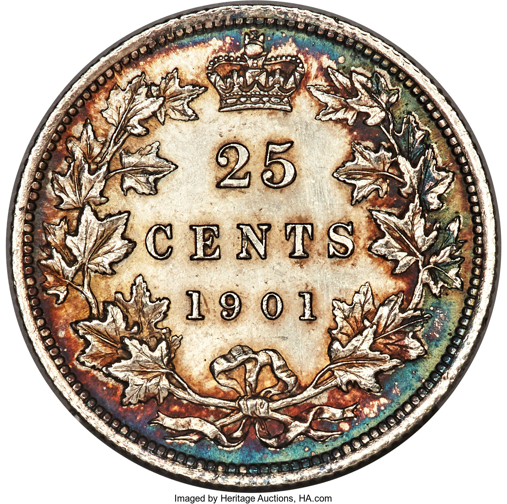 image for: Victoria 25 Cents 1901 UNC Detail (Cleaned) PCGS