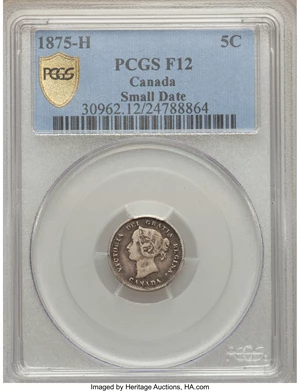 image for: Victoria 5 Cents 1875-H F12 PCGS