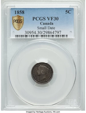 image for: Victoria 5 Cents 1858 VF30 PCGS