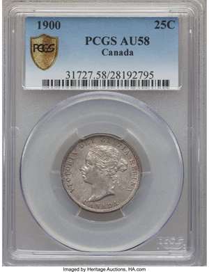 image for: Victoria 25 Cents 1900 AU58 PCGS