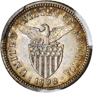 image for: PHILIPPINES. Certified Crowns & Minors, 1907-10. PCGS Genuine--Cleaned, AU Details Secure Holder to MS-65 Secure Holder.