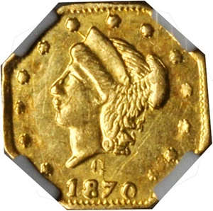 image for: 1870-G Octagonal 25 Cents. BG-763. Rarity-4-. Liberty Head. MS-61 (NGC).