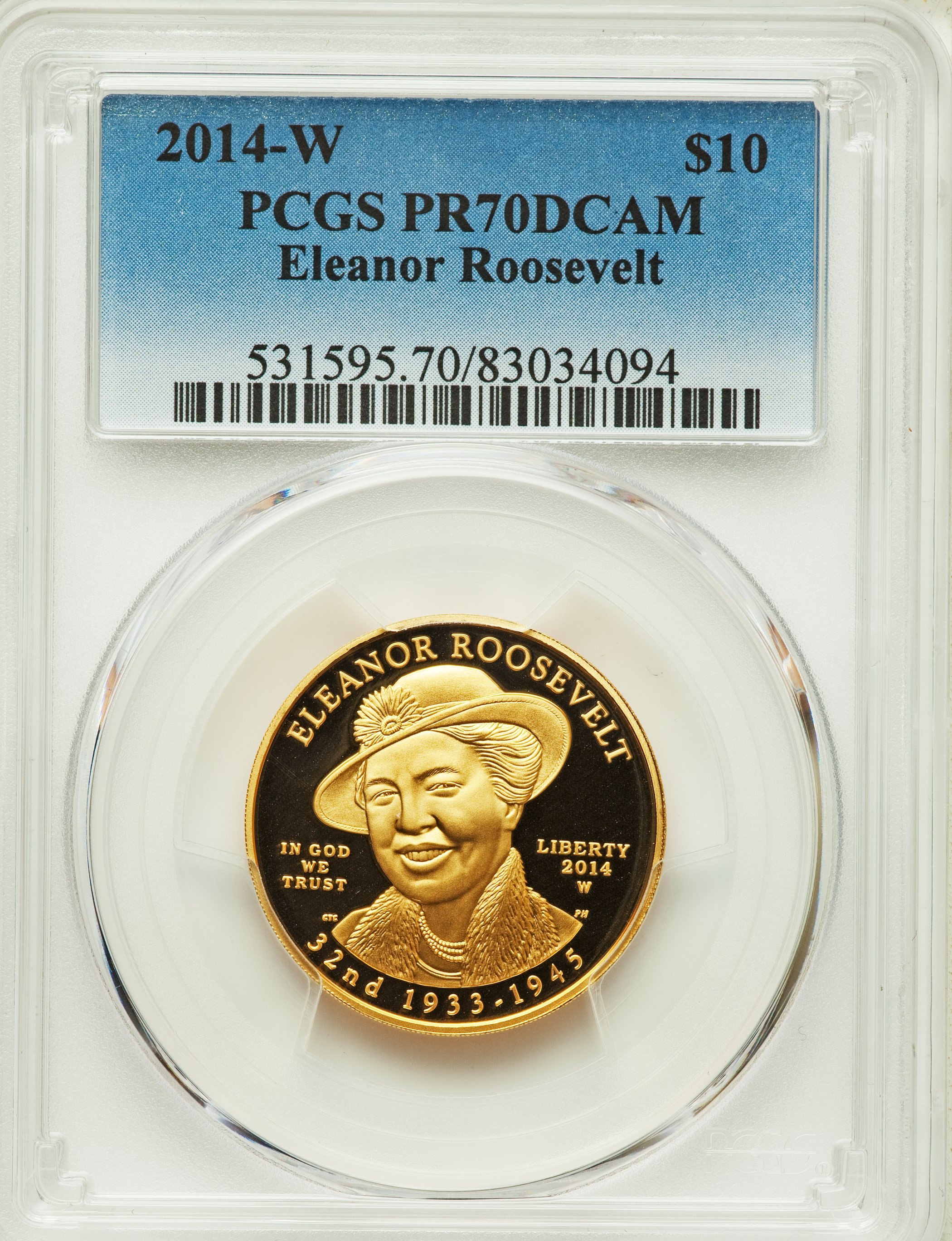 image for: 2014-W $10 Eleanor Roosevelt Half-Ounce Gold Ten Dollar PR70 Deep Cameo PCGS. PCGS Population: (14). NGC Census: (0)....