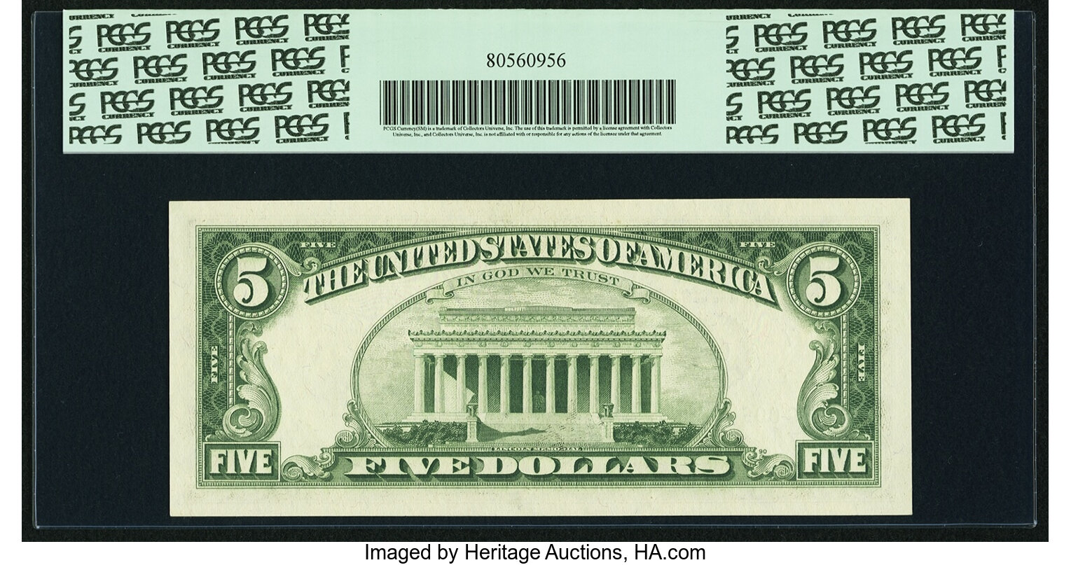 image for: Fr. 1969-G* $5 1969 Federal Reserve Note. PCGS Gem New 66PPQ....