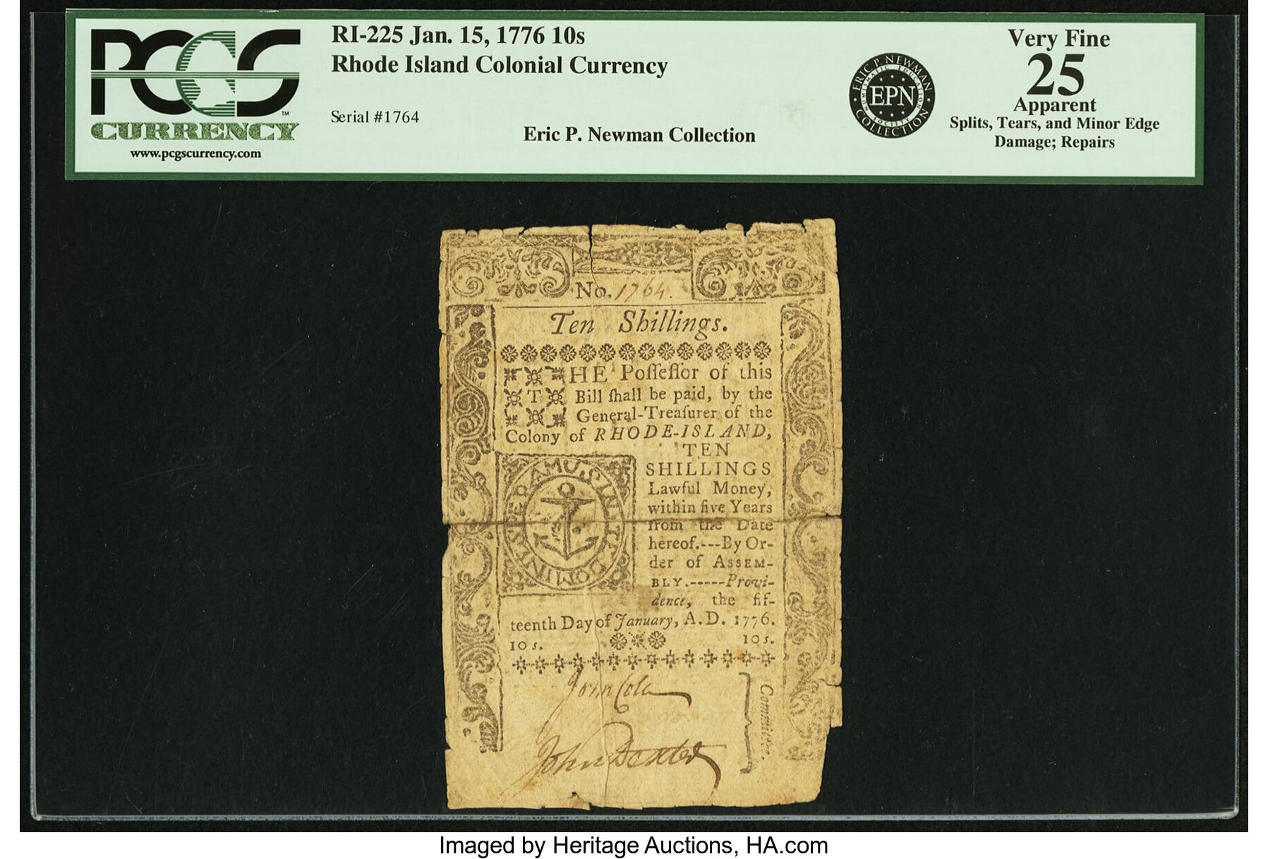 image for: Rhode Island January 15, 1776 10s PCGS Apparent Very Fine 25....