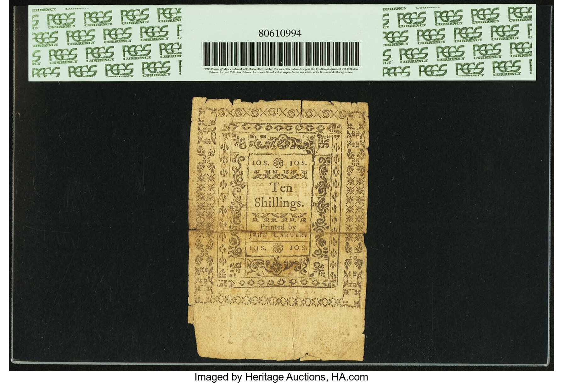 image for: Rhode Island January 15, 1776 10s PCGS Apparent Very Fine 25....