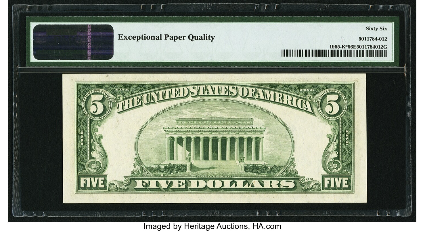 image for: Fr. 1965-K* $5 1950D Federal Reserve Star Note. PMG Gem Uncirculated 66 EPQ....