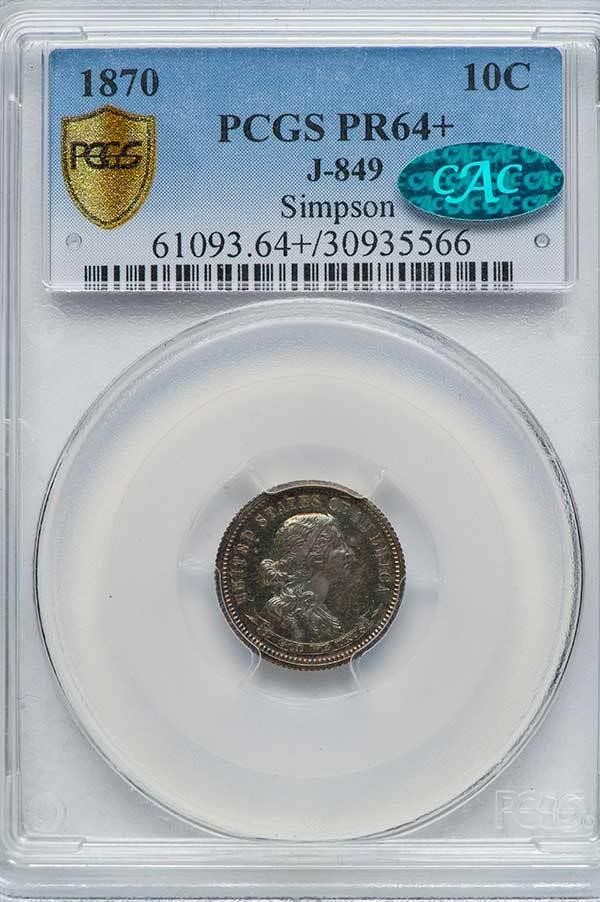 image for: 10C 1870 J-849. PCGS PR64+ CAC