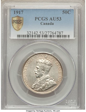 image for: George V 50 Cents 1917 AU53 PCGS