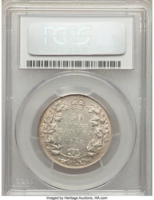 image for: George V 50 Cents 1917 AU53 PCGS