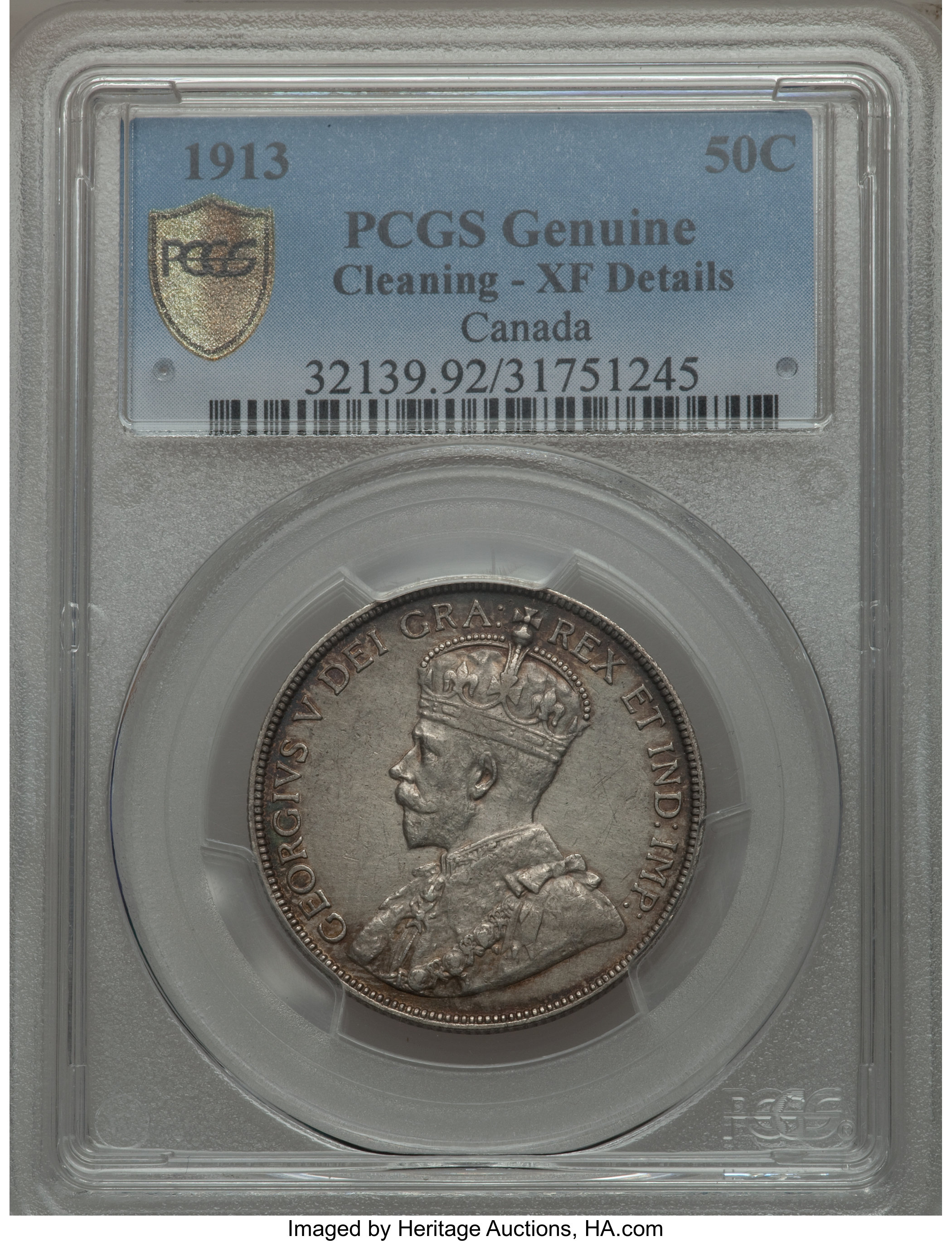 image for: George V 50 Cents 1913 XF Details (Cleaning) PCGS