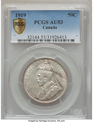 image for: George V 50 Cents 1919 AU53 PCGS