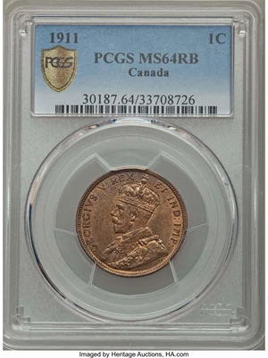 image for: George V Cent 1911 MS64 Red and Brown PCGS