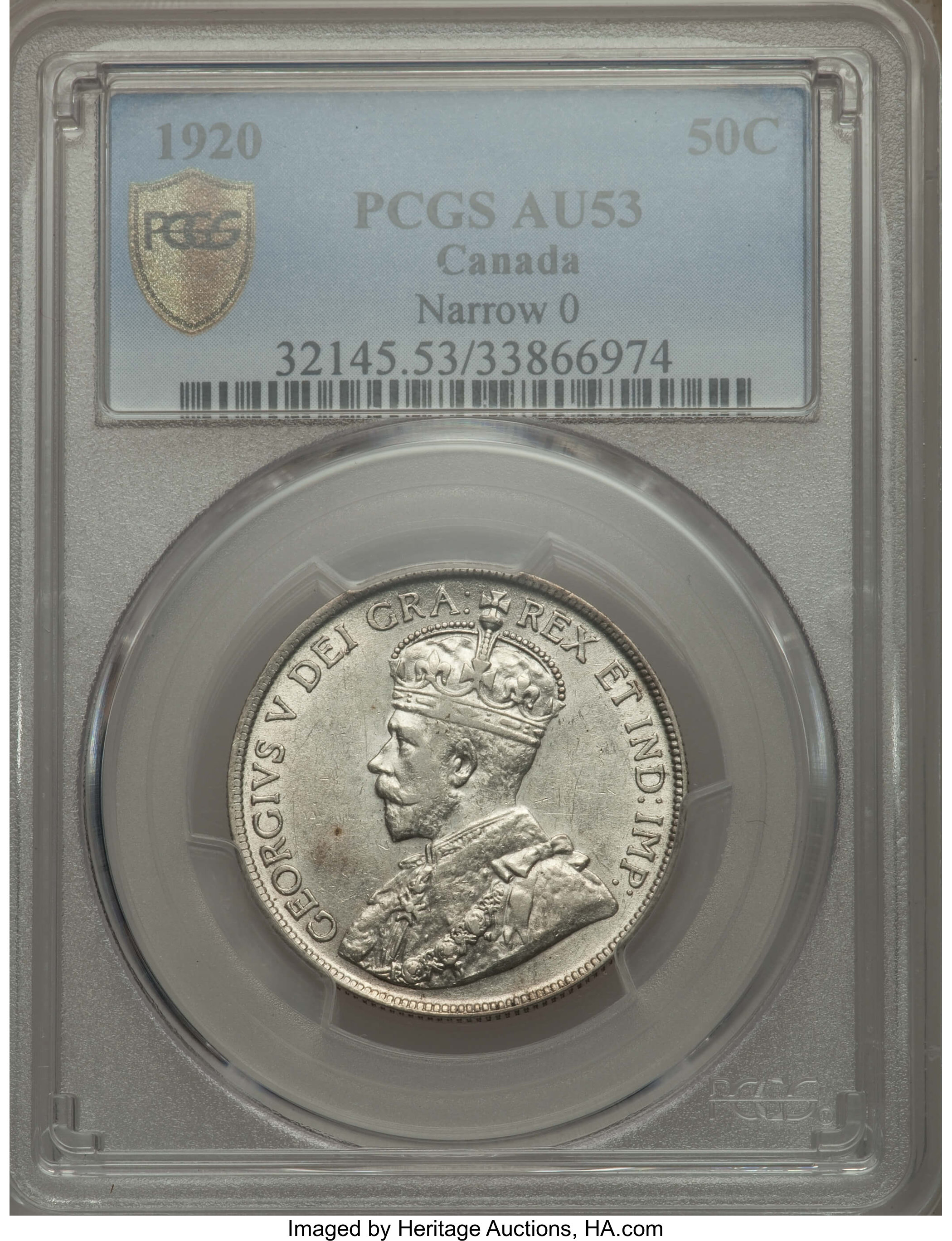 image for: George V 50 Cents 1920 AU53 PCGS