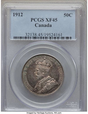 image for: George V 50 Cents 1912 XF45 PCGS