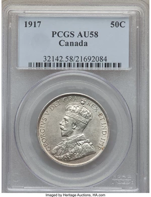 image for: George V 50 Cents 1917 AU58 PCGS