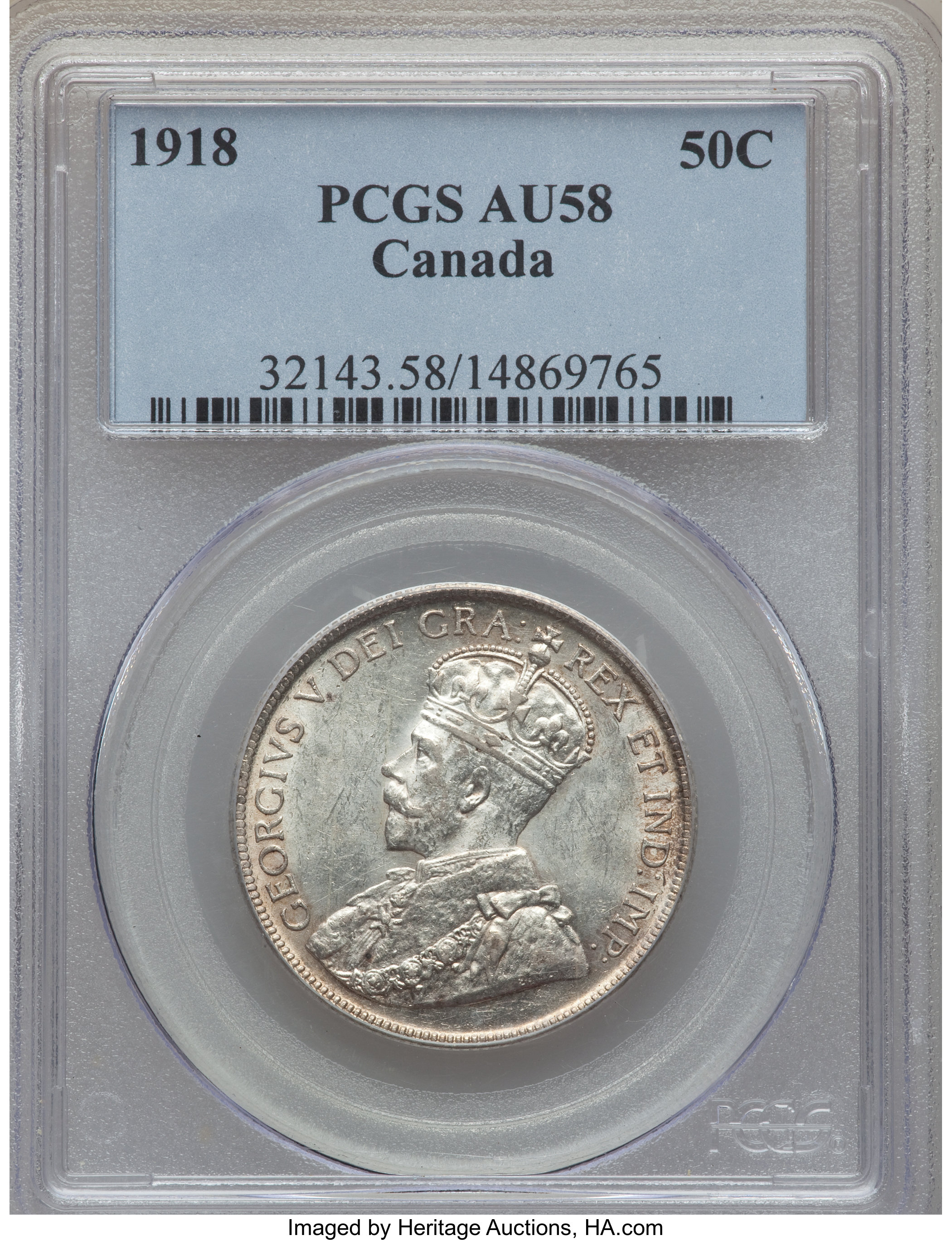 image for: George V 50 Cents 1918 AU58 PCGS