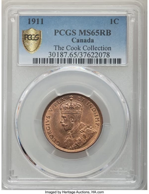 image for: George V Cent 1911 MS65 Red and Brown PCGS