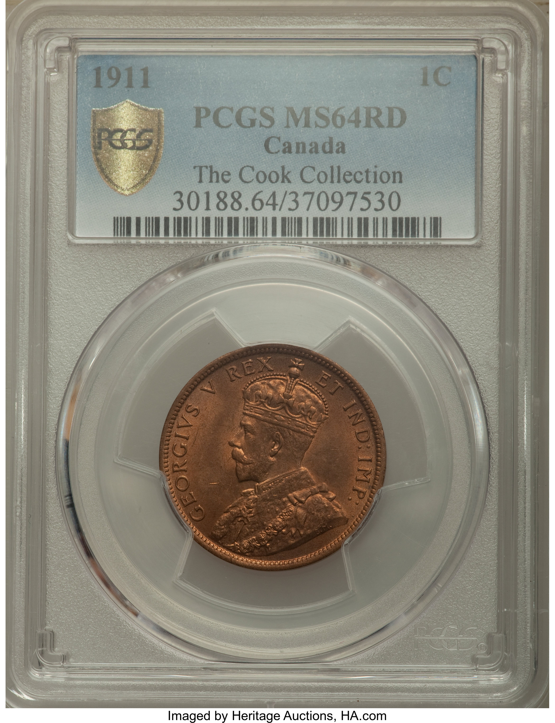 image for: George V Cent 1911 MS64 Red PCGS